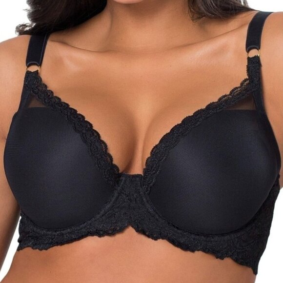 Smart & Sexy Curvy Plunge Light Lined Bra 42C Black Lace SA989 - Picture 1 of 9